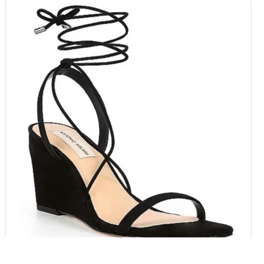 Antonio Melani Black Strappy Suede Wedge Dress Sandals Size 8.5